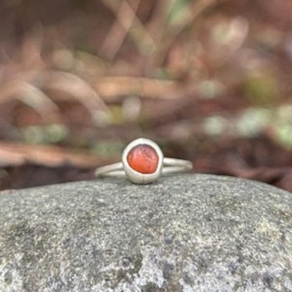 Amber Sea Glass Ring, 925 Sterling Silver Stackable Ring, Mermaid Sea Glass Jewelry, US Size 5 1/2