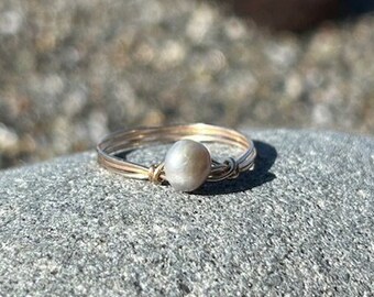 Custom 14K Gold Fill Wire Wrapped Pearl Ring