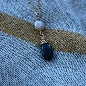 Moss Agate and Pearl Necklace, 14 Karat Gold Filled Pearl Jewelry, Moss Agate Jewelry, Gold Wedding Necklace