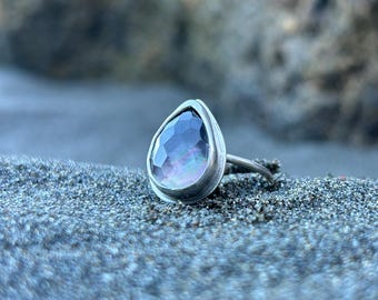 Faceted Mother of Pearl Sterling Silver Ring - US Size 5