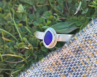 Cobalt Blue Sea Glass Ring, 925 Sterling Silver, Ocean Inspired Jewelry, US Size 6