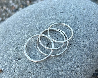 Handmade Sterling Silver Stacking Ring Band: Custom Plain or Hammered