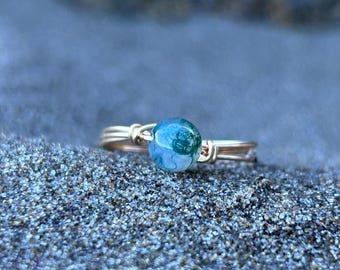 Custom Moss Agate Ring: Dainty Gold Filled Minimalist Jewelry