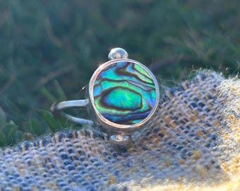 Abalone Shell Sterling Silver Statement Ring, Size 7.5