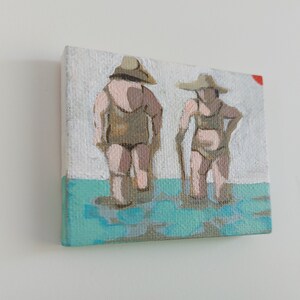 Mini painting mini canvas, Original woman painting on canvas , swimmer painting, SMALL FORMAT , beach painting, women art, original art zdjęcie 8