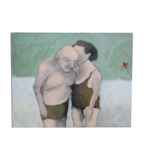 Original Swimmer painting on canvas board, swimmer painting, SMALL FORMAT , beach painting, summer art, original wall art, aliaaessamart