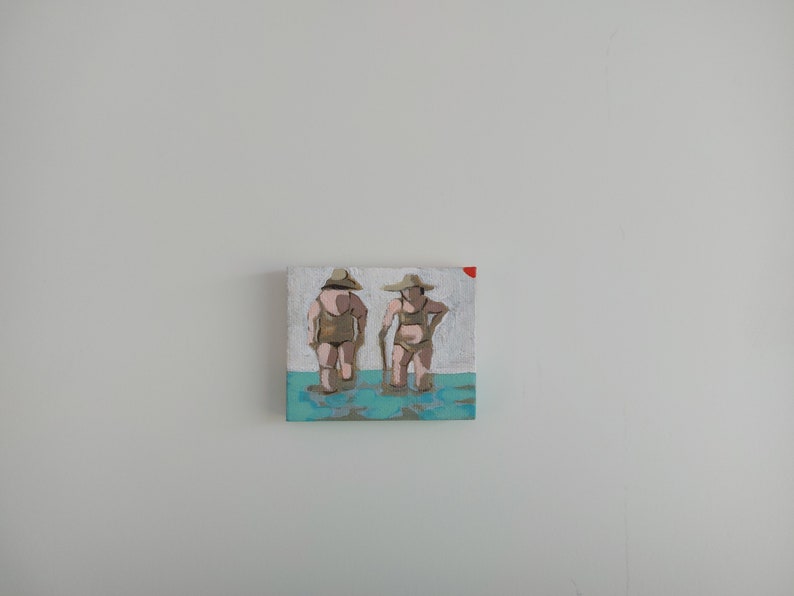 Mini painting mini canvas, Original woman painting on canvas , swimmer painting, SMALL FORMAT , beach painting, women art, original art zdjęcie 4