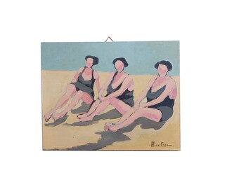 Original woman painting on canvas board, swimmer painting, SMALL FORMAT , beach painting, women art, original wall art, aliaaessamart