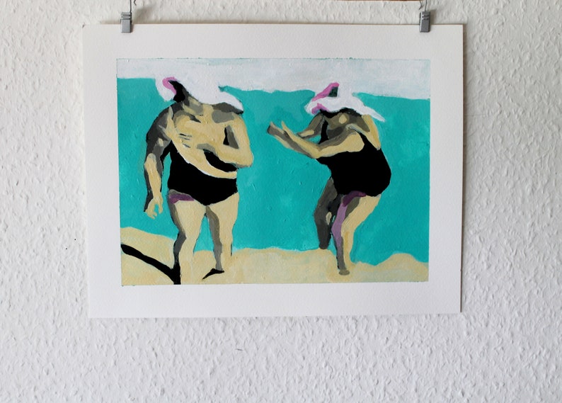 Original woman painting, swimmer painting, summer art, beach painting, female painting, old women art, original wall art, aliaaessamart image 2