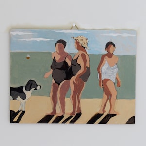 Original woman painting on canvas board, swimmer painting, SMALL FORMAT , beach painting, women art, original wall art, aliaaessamart