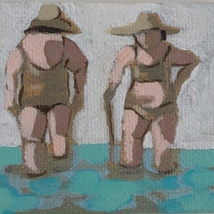 Mini painting mini canvas, Original woman painting on canvas , swimmer painting, SMALL FORMAT , beach painting, women art, original art zdjęcie 2