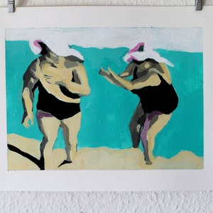 Original woman painting, swimmer painting, summer art, beach painting, female painting, old women art, original wall art, aliaaessamart image 3