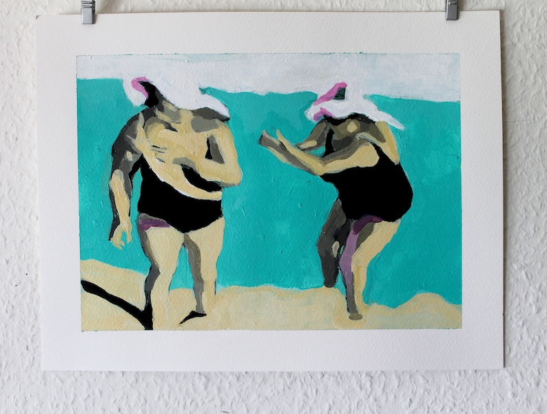 Original woman painting, swimmer painting, summer art, beach painting, female painting, old women art, original wall art, aliaaessamart image 3