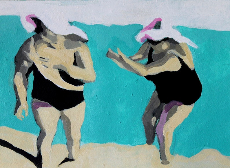 Original woman painting, swimmer painting, summer art, beach painting, female painting, old women art, original wall art, aliaaessamart image 4