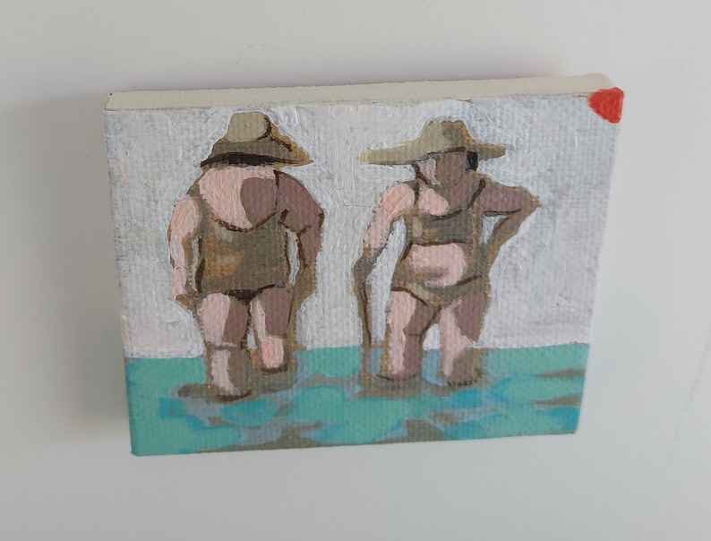Mini painting mini canvas, Original woman painting on canvas , swimmer painting, SMALL FORMAT , beach painting, women art, original art zdjęcie 6