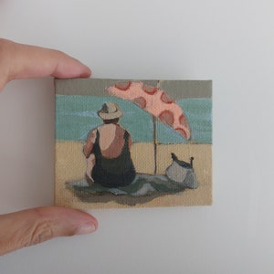 Mini painting mini canvas, Original woman painting on canvas , swimmer painting, SMALL FORMAT , beach painting, women art, original art