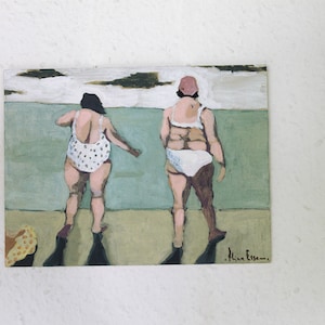 Original woman painting on canvas board, swimmer painting, SMALL FORMAT , beach painting, women art, original wall art, aliaaessamart