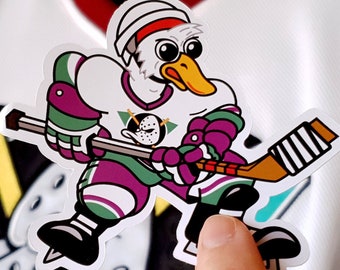 Mighty Ducks Sticker, Glossy Photo Stickers, D2, Mascot, 90s Movie, NHL Ice Hockey, Anaheim Ducks, Pee-Wee Hockey, Nostalgia,
