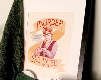 Murder She Wrote Print, Funny Angela Lansbury Illustration, Murder She Wrote Parody, Amateur Detective, Jessica Fletcher Print