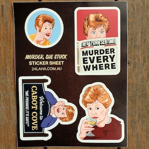 Murder She Wrote Sticker Sheet, Funny Murder She Wrote Stickers, Angela Lansbury, Murder Mystery TV show, Jessica Fletcher, 90s TV Stickers