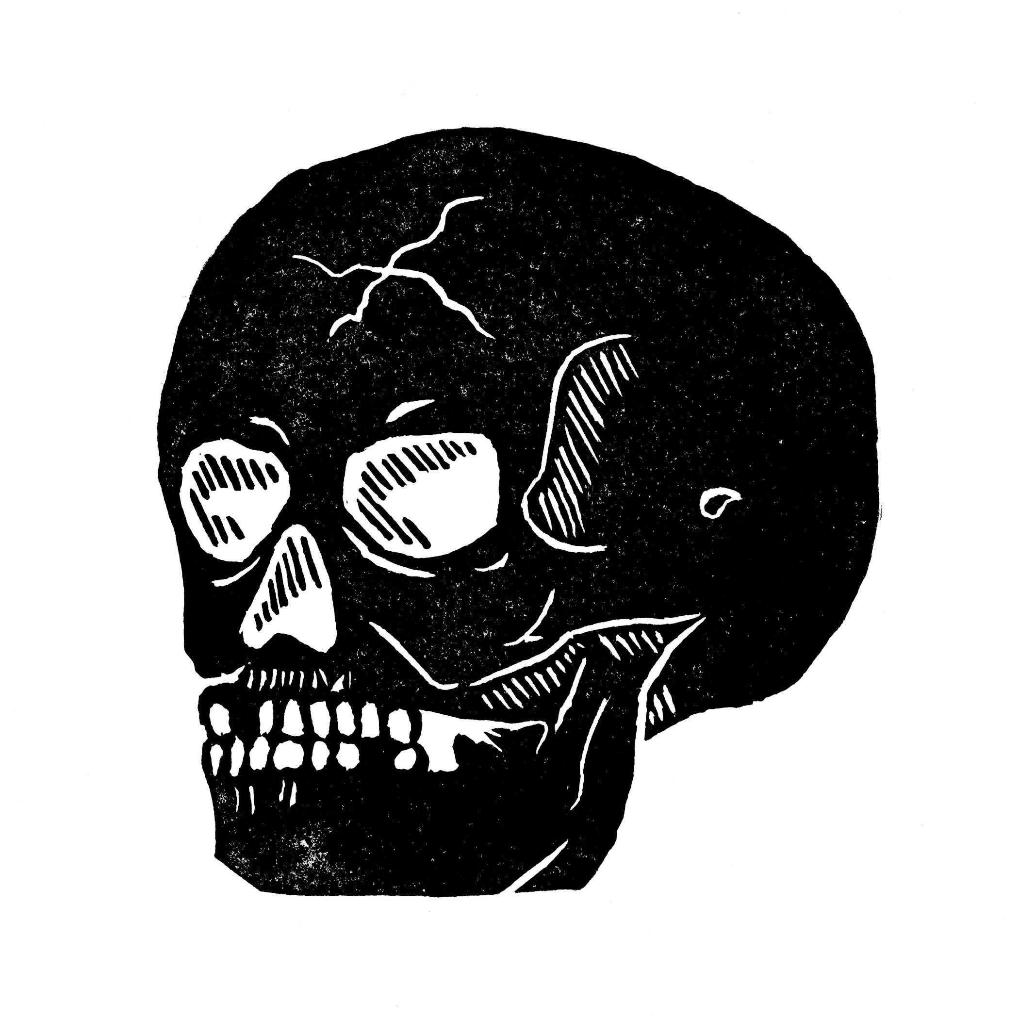 Linocut Skull Print 1, Impreso a mano, Halloween, Spooky Gothic