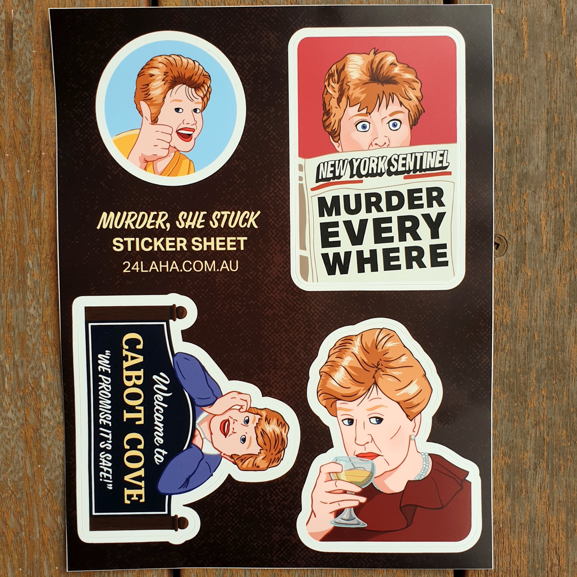 Murder She Wrote Sticker Sheet, Funny Murder She Wrote Stickers, Angela Lansbury, Murder Mystery TV show, Jessica Fletcher, 90s TV Stickers