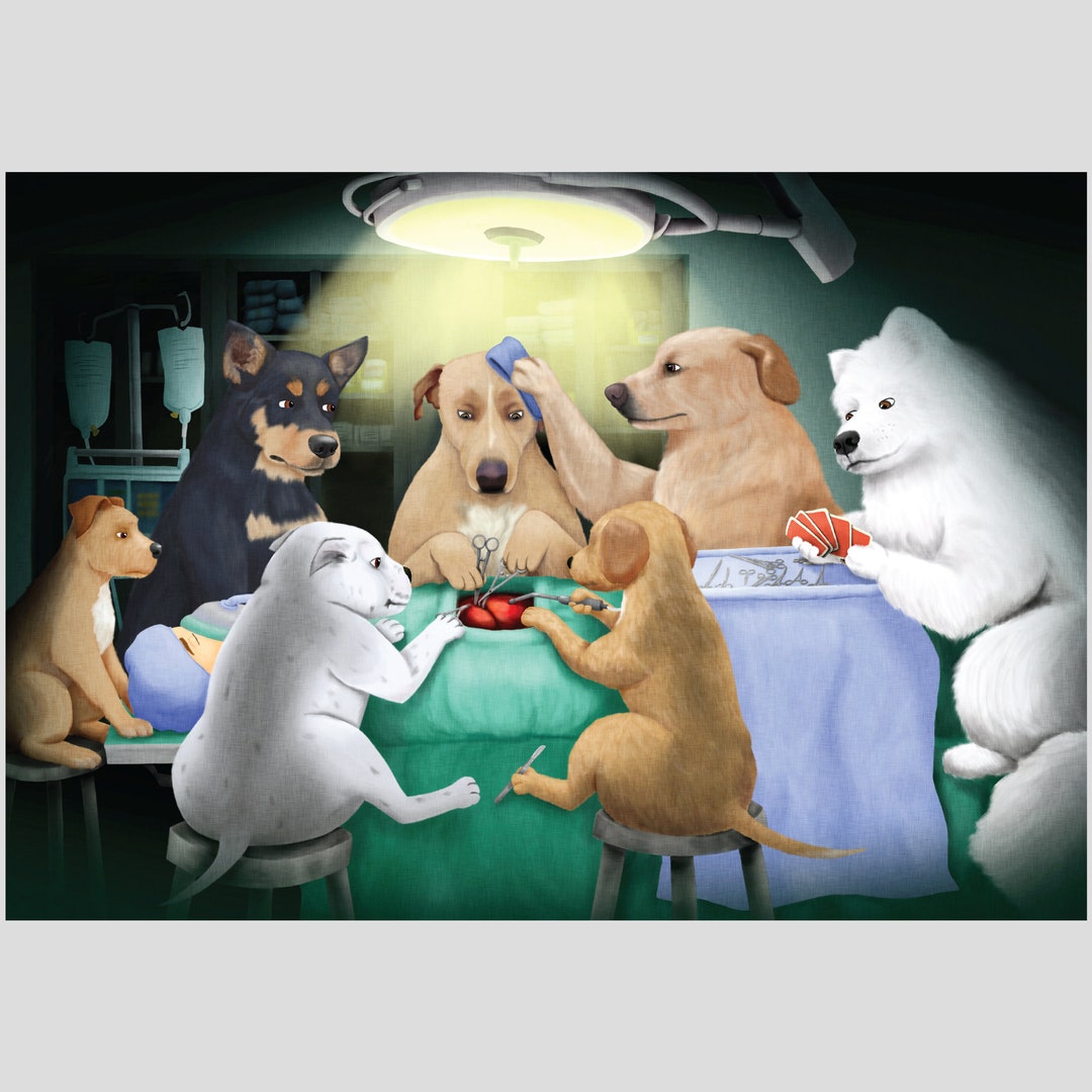 ポーカーをする犬のパロディプリント、獣医オフィスのイラスト、楽しい犬のポスター、医者の手術、ラブラドール、スタッフォードシャーブルテリア - Etsy  日本, image size:1080x1080