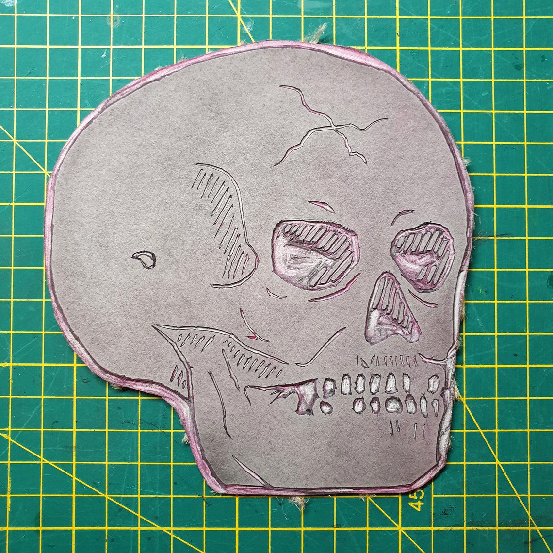 Linocut Skull Print 1, Impreso a mano, Halloween, Spooky Gothic