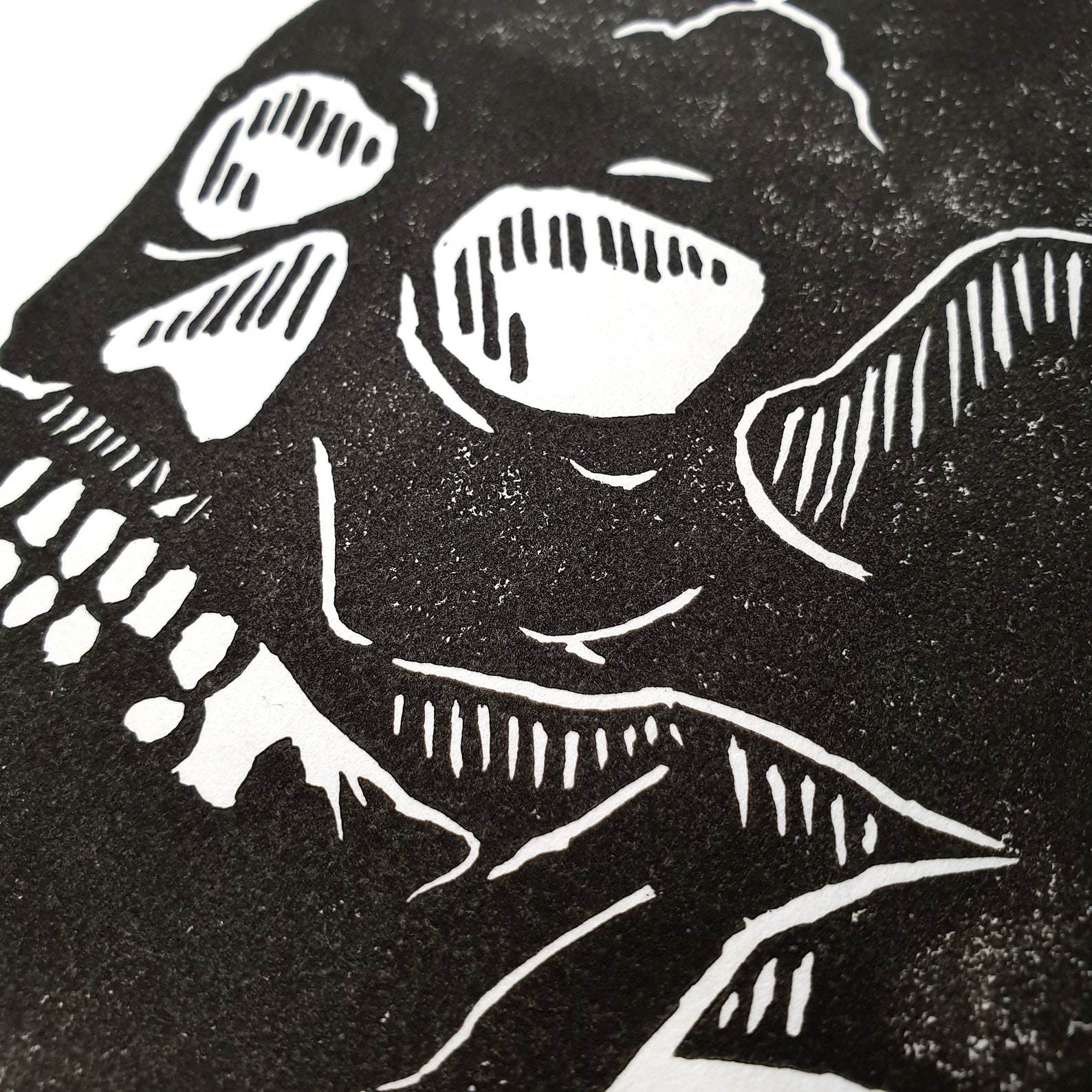 Linocut Skull Print 1, Impreso a mano, Halloween, Spooky Gothic