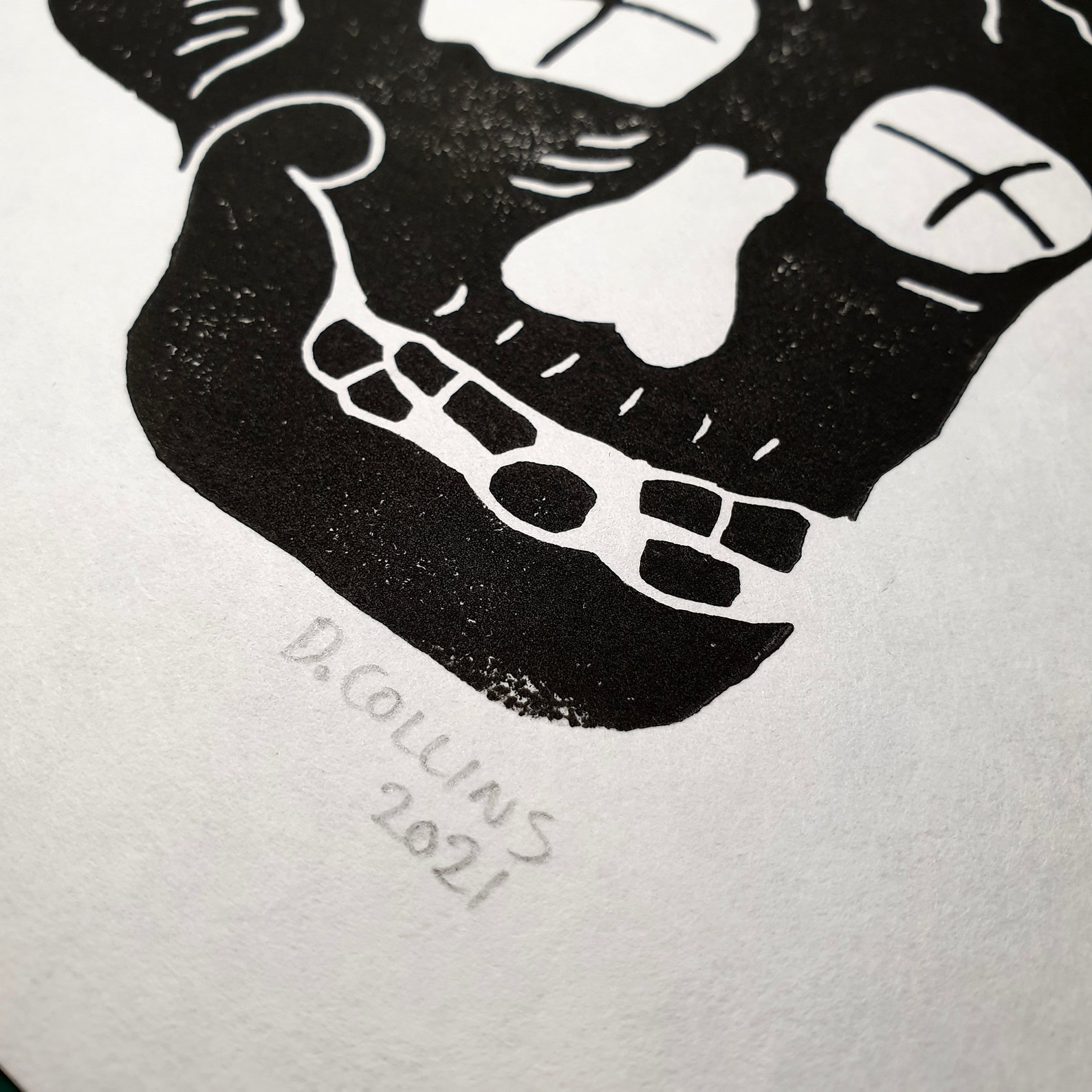 Linocut Skull Print 3 Handprinted Halloween Spooky Gothic Etsy