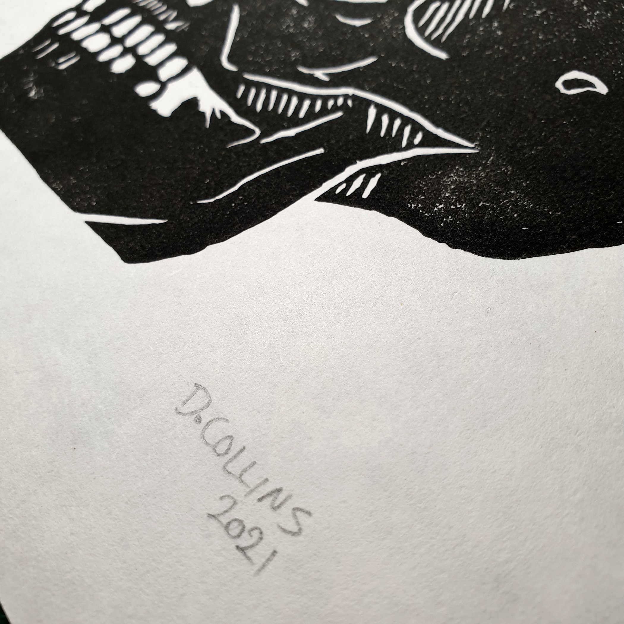 Linocut Skull Print 1, Impreso a mano, Halloween, Spooky Gothic