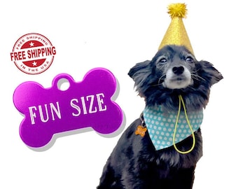 Custom Bone Shaped ID Tag for small dogs. Custom engraved and personalized on both sides. Small Sized Dog ID Tag.