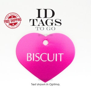 Large heart pet cat dog id tag in red, hot pink, or purple colors engraved custom personalized Pet Tag. ID Tags to Go