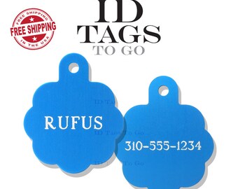 Dog Tag for Dogs Personalized Large Engraved Round Rosette Two Sided Pet Dog ID Tag Personalized Circle