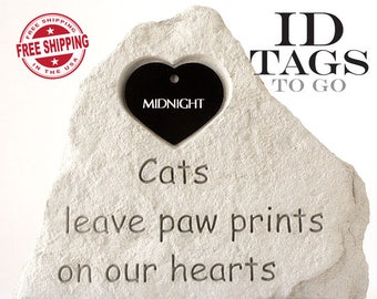 Cat Memorial Stone Marker. Engraved Inscription on Tag. Rainbow Bridge. Pet Remembrance. Weatherproof. Color Options. ID Tags to Go