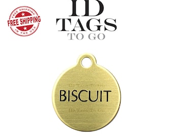 Small Dog and Cat ID Tag in Solid Brass Round Shape Custom Engraved Brass Horse Tack ID Tags.  Small Circle Shape. ID Tags to Go
