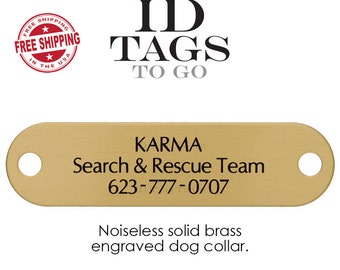 Personalized Noise Free Silent ID Tags for Dogs. Silent Hunter Collar Pet ID Tag. Durable Solid Brass with Custom Engraving. ID Tags to Go
