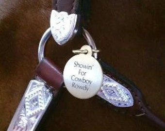 Halter or Bridle tag Large Pet ID Tag Brass engraved personalized horse equine Round Circle Pet Tag