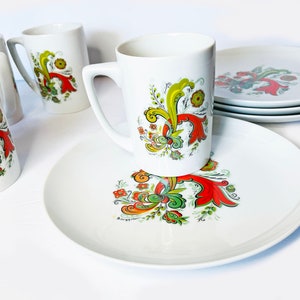 Vintage Berggren Scandinavian Folk Art Mug/Plate Sets - 8 Piece Set
