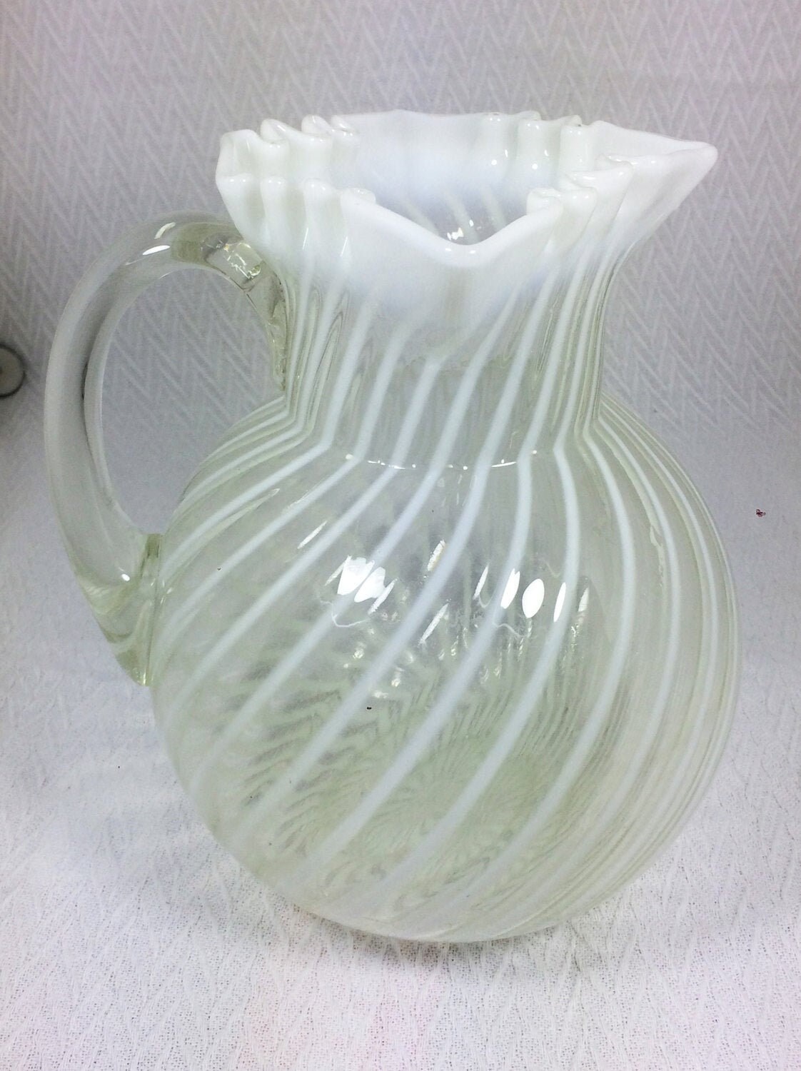 Vintage Opalescent Ruffled Swirl Glass Pitcher Fenton Etsy