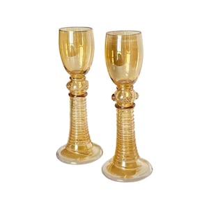 Vintage Bohemian Orange Lustre Cordial Glasses: Hand Blown Roemer, Set of 2