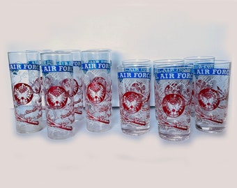 Midcentury Federal Glass Air Force Drinking Cocktail Glasses SkyBalls/Collins and Highballs - Sets of 6