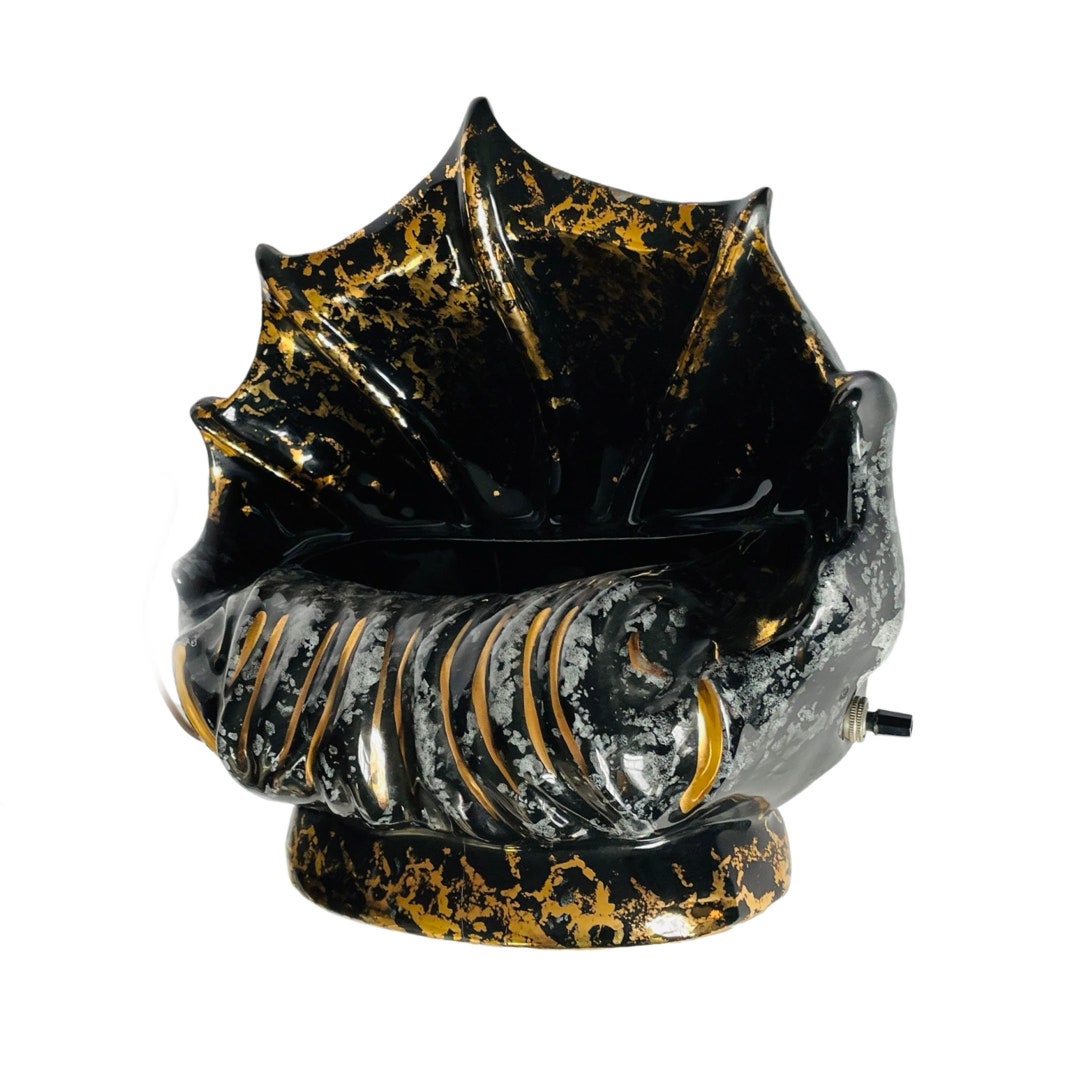 Midcentury Premco Shell Conch Black Gold TV Television Lamp - Etsy