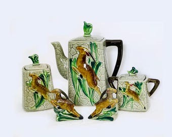 Vintage Tea Coffee Set Leaping Gazelle L. Batlin & Sons Art Deco
