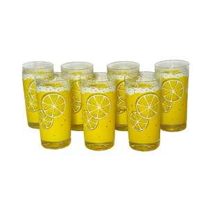 Midcentury Fred Press Lemon Fizz Collins Lemonade Highball Cocktail Glasses Tumblers - Set of 7
