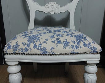 Beautiful Balloon Back Chairs painted in Farrow and Ball Shaded White colour and reupholstered in floral fabric.