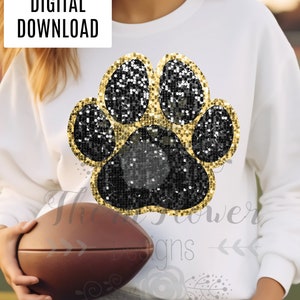 Faux pailletten, paillettenlook, pootafdruk, bliksem, speldag, school, mascotte, sport, digitale download, PNG, afdrukbaar, zwart, goud, glans