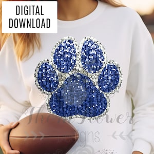 Faux pailletten, paillettenlook, pootafdruk, bliksem, speldag, school, mascotte, sport, digitale download, PNG, afdrukbaar, koningsblauw, wit