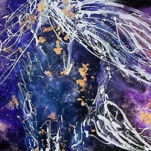 Wild horse - original unique painting on a wood board. X Large