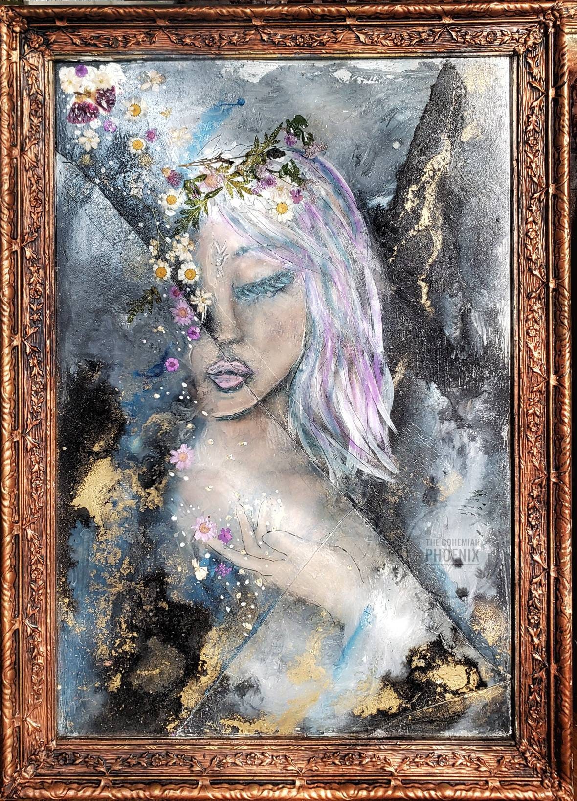 Unbroken- Original Painting on a Broken Mirror With Mirror Effects